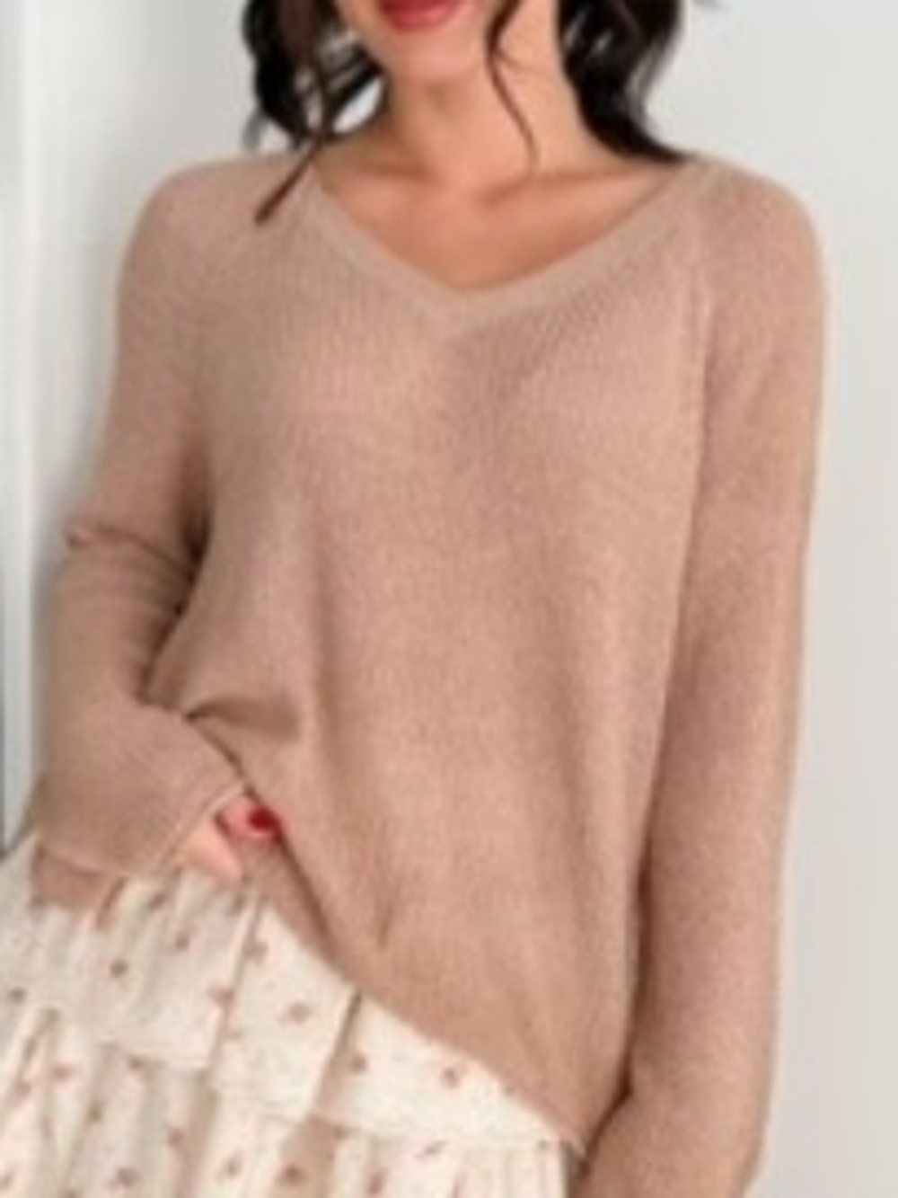 Double Zero V-Neck Lightweight Sweater in Blush Tan